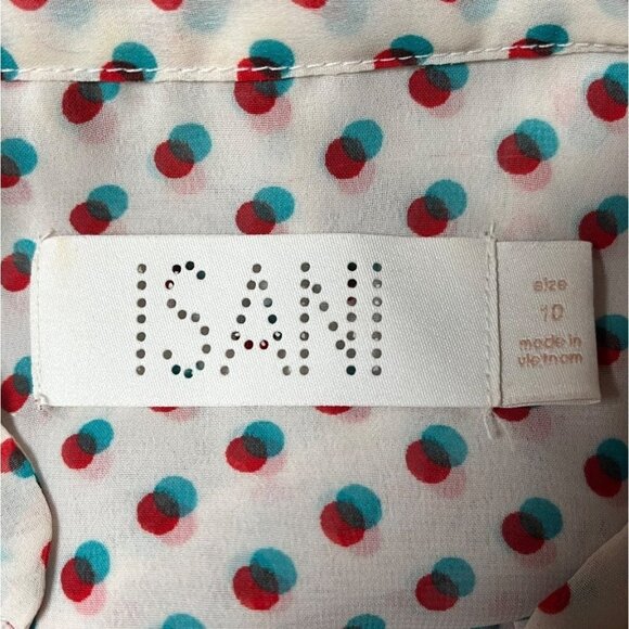 Isani Venn Peplum Top Mod Op Art Multi-dot Sheer Blouse Beige Retro 60s - Picture 8 of 11